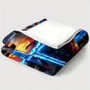 Axyaa Dinosaur Blue Flame Print Blanket - Lightweight Flannel Throw for Home & Travel