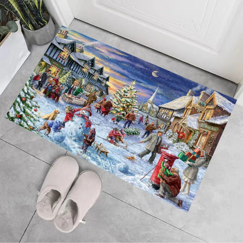 Axyaa Christmas Welcome Mat: Santa Claus Elk Print Non-Slip Floor Decor for Home & Kitchen