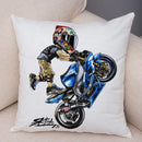 Axyaa Extreme Sports Motorcycle Pattern Cushion - Cartoon Design for Home & Car