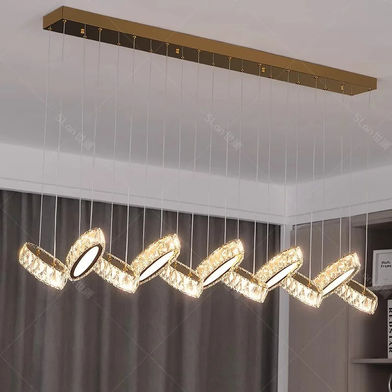 Axyaa Modern Crystal Chandelier Stair Pendant Lamp Living Room Pendant Lights Interior Lighting