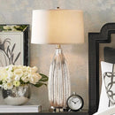 Axyaa Glass Floor Lamp with LED Light and Fabric Shade for Bedroom and Living Room