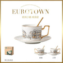 Axyaa Ceramic Coffee Cup and Dish Set: European Town Theme, English Style, Retro Design