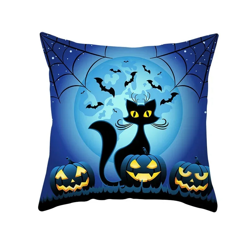 Axyaa Black Cat Pumpkin Cushion Cover 45x45 cm - Home Decor Funny Printed Pillow Case