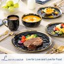 Axyaa Black Porcelain Dinnerware Set with Gold Trim - 16/32 Piece Tableware