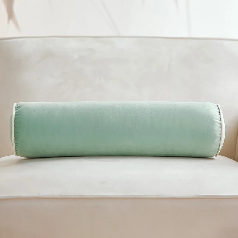 Axyaa Velvet Bolster Pillow - Corded Edge, Removable Cover - Cylindrical Neck Roll - 17.5x56cm