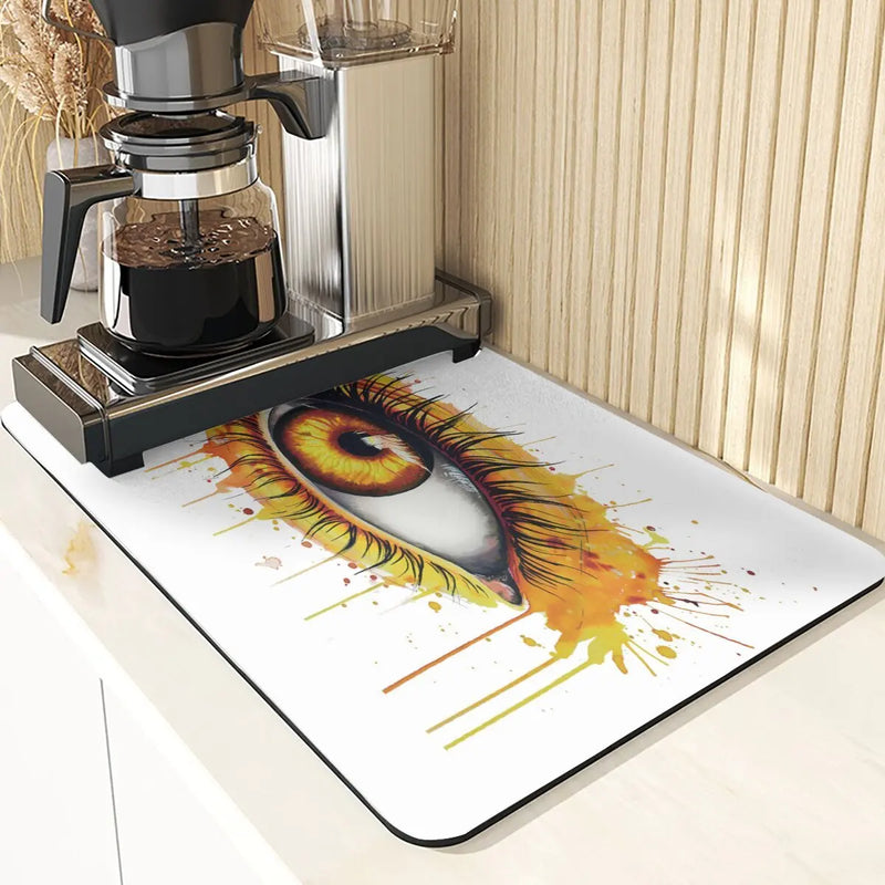 Eye Print Watercolor Style Absorbent Drying Mat & Coasters Set by Axyaa