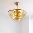 Axyaa Glass Flower Petal Chandelier - Bronze Metal Dining Table Hanging Lamp