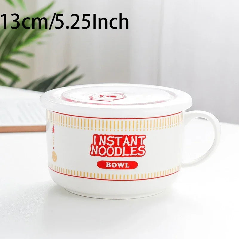 Axyaa Ceramic Noodle Bowl with Lid - Large Capacity Soup & Salad Lunch Box