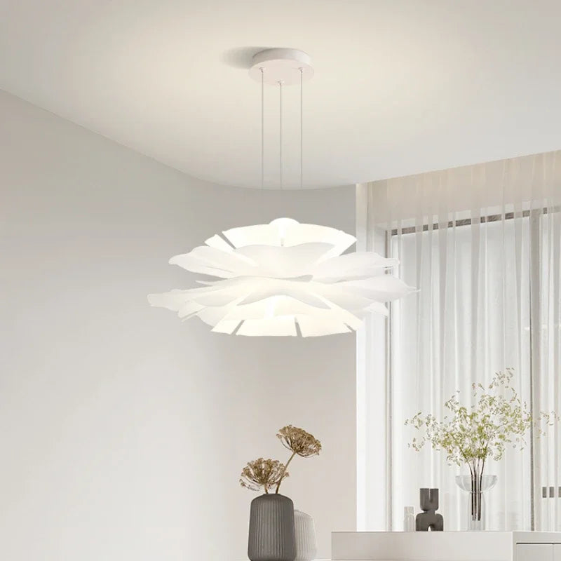 Axyaa Lotus Shape LED Chandeliers Cream Lighting Fixtures for Modern Living Room