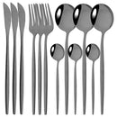 Axyaa 12-Piece Black Gold Stainless Steel Cutlery Set for Parties and Kitchens