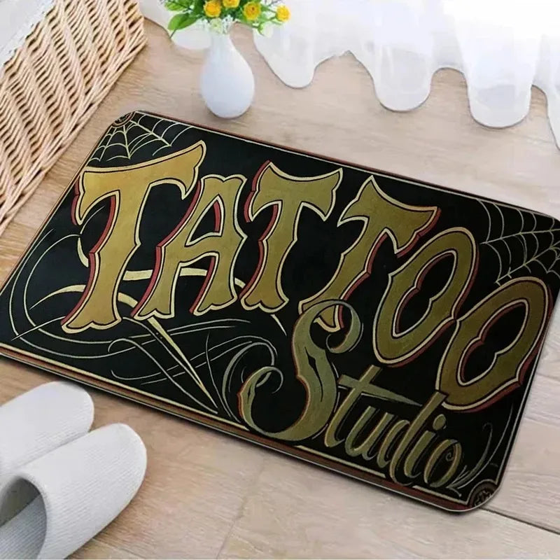 Axyaa Tattoo Shop Mat Indoor Welcome Door Mat Washable Non-Slip Absorbent Carpet