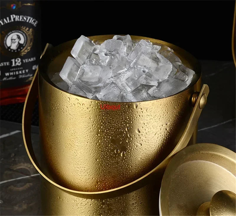 Axya Double Wall Stainless Steel Ice Bucket with Lid - Insulated Beverage Tools