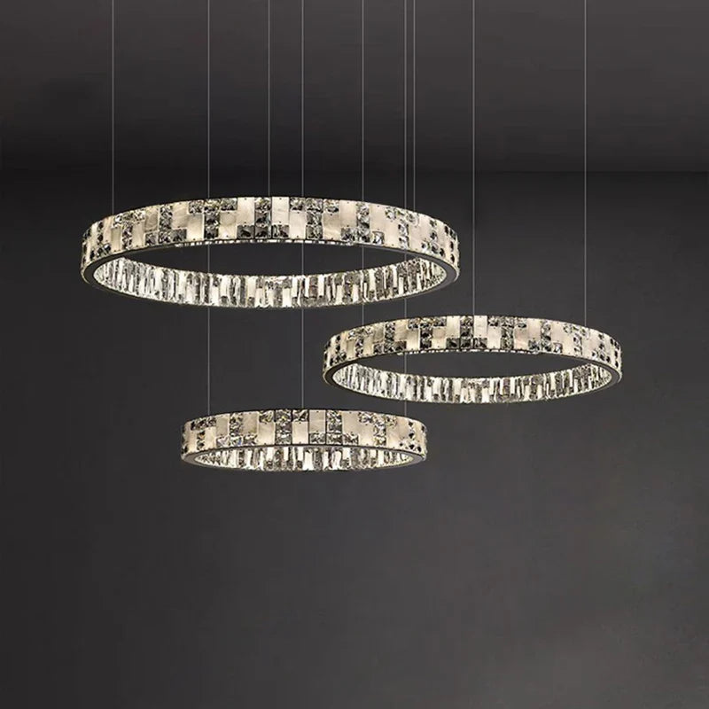 Axyaa Modern Luxury Crystal Circle Chandelier with LED Lights