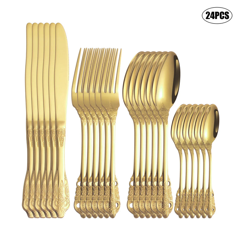 Axyaa Palace Series Stainless Steel Gold Tableware Set for Home, Hotel, Restaurant
