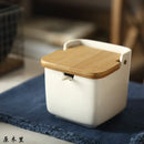 Axya Ceramic Spice Containers with Bamboo Lids - Kitchen Seasoning Set