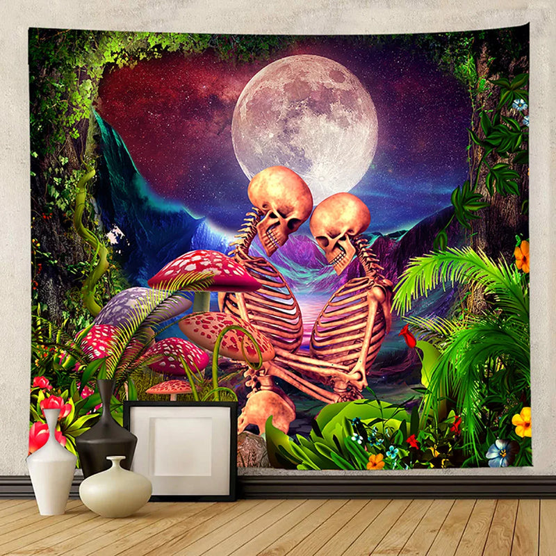 Axyaa UV Tapestry: Fluorescent Skull Wall Hanging Cloth for Bedroom - Psychedelic Art