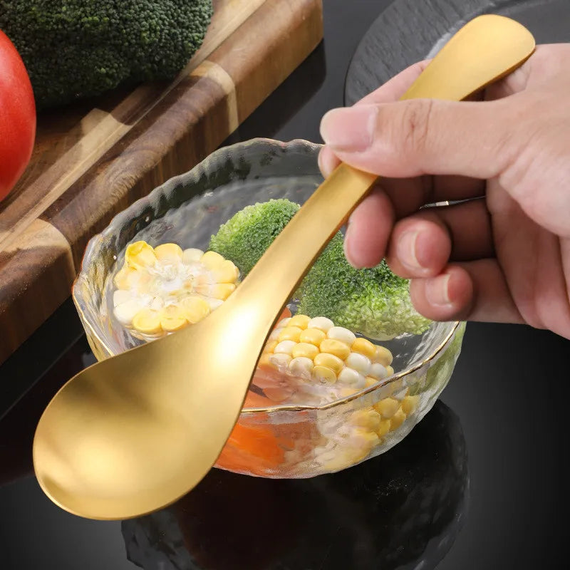 Axyaa Stainless Steel Long Handle Soup Ladle Golden Rice Spoon Kitchen Tableware