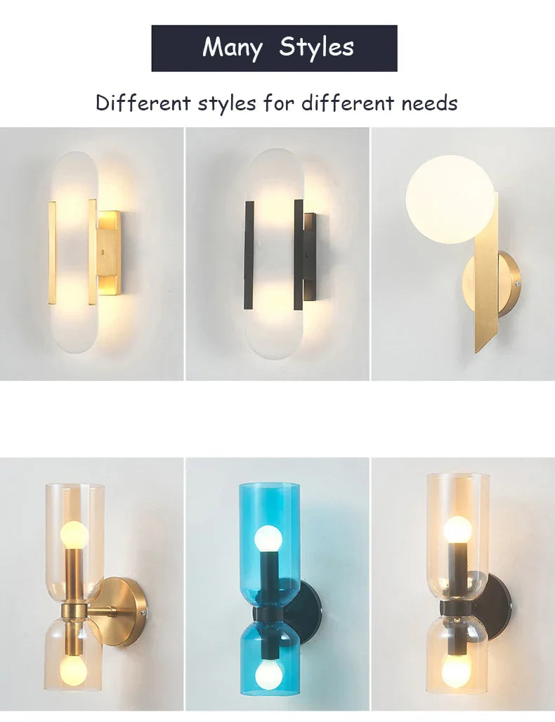 Axyaa Brass Glass Wall Sconce: Modern Scandinavian Interior Lamp for Living Room