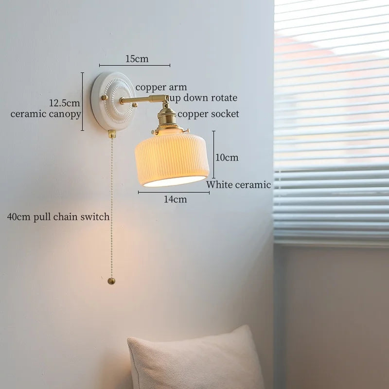 Axyaa Ceramic LED Wall Lamp for Bedroom & Bathroom with Pull Switch