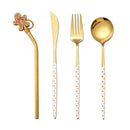 Axyaa Christmas Stainless Steel Cutlery Set Golden Straw Gift Box