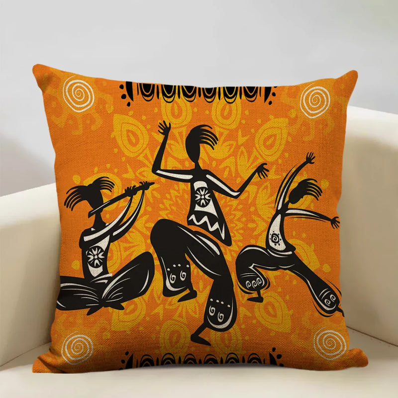 Axyaa African Dance Oil Painting Cushion Cover 45x45cm for Home Living Room Decor
