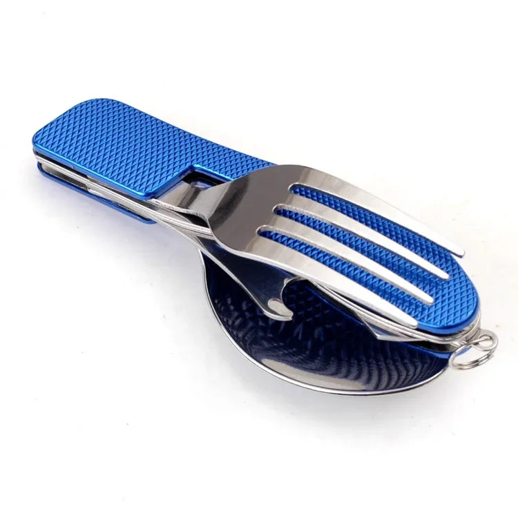 Axyaa 4-in-1 Foldable Stainless Steel Cutlery Set for Outdoor Camping & Picnic