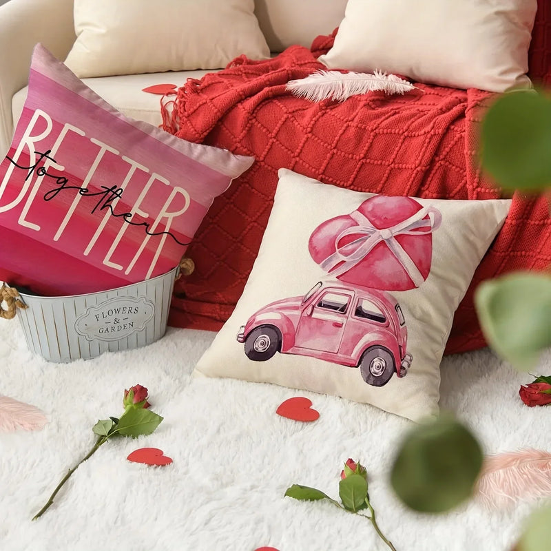 Axyaa Love Kiss Hug Pattern Decor Pillowcase for Home Sofa, Gift for Valentine's Day