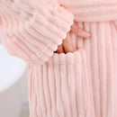Axyaa Coral Plush Striped Bathrobe - 3D Thickened, Long, Couple Nightgown