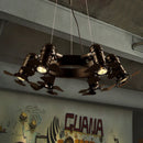 Axyaa Black Industrial Chandelier - Vintage Iron Spotlight Fixture for Restaurant & Bar.