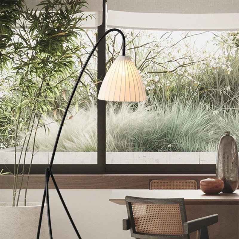 Axyaa Retro Floor Lamp with Pleated Lampshade for Living Room and Study Room