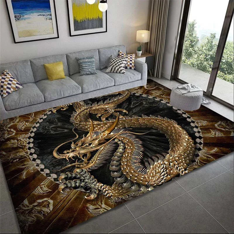 Dragon Rose Pattern Rug Non-slip Mat for Bedroom Living Room by Axyaa.
