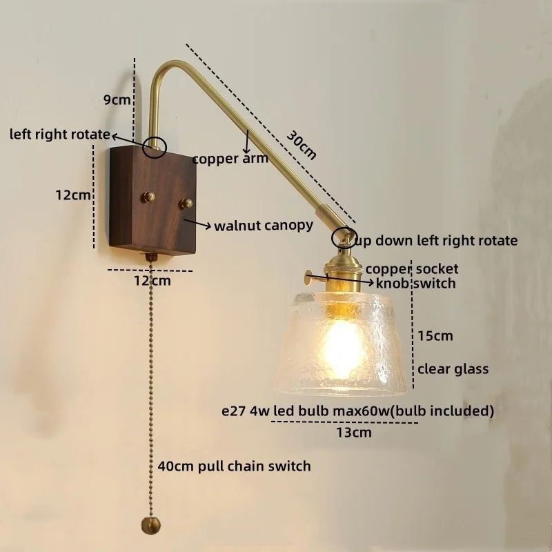 Axyaa LED Wall Lamps: Modern Style for Bedroom, Bathroom, Living Room, Walnut Copper Fixtures