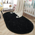 Axyaa Grey Plush Oval Area Rug for Living Room, Bedroom, or Nursery
