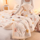 Axyaa Bear Printed Coral Fleece Winter Blanket - Double-layer Milk Velvet