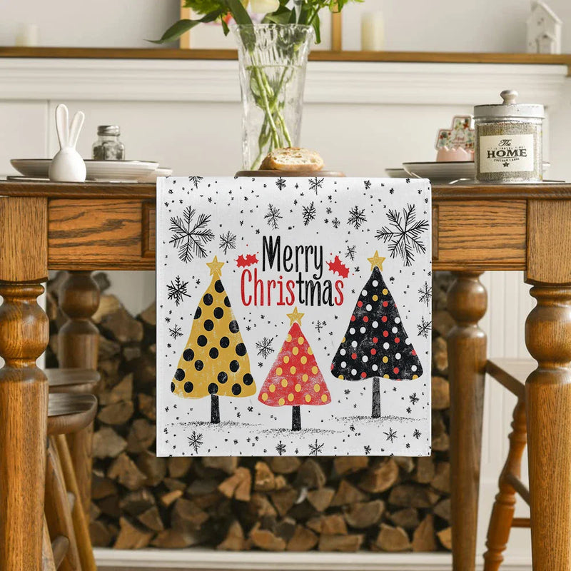 Axyaa Snowflake Christmas Tree Table Runner for Rustic Dining Decor