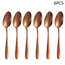 Axyaa Rose Gold Stainless Steel Tableware Set - 24pcs, Steak Knife, Dinner Fork, Soup Spoon, Tea Spoon
