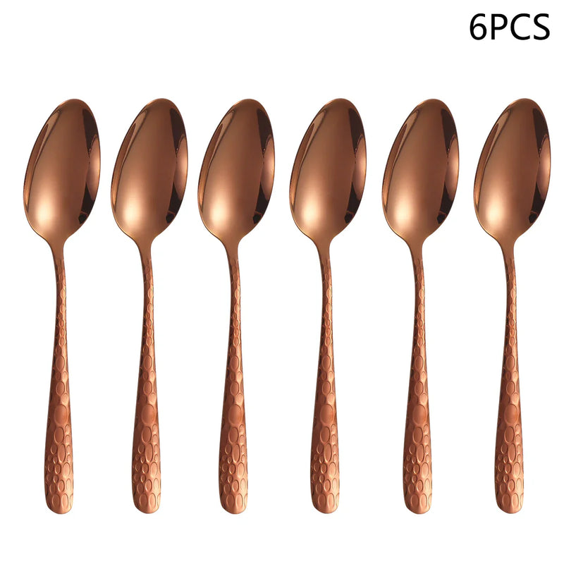 Axyaa Rose Gold Stainless Steel Tableware Set - 24pcs, Steak Knife, Dinner Fork, Soup Spoon, Tea Spoon