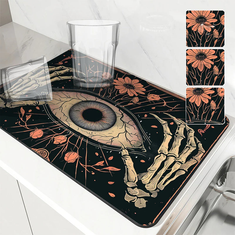 Axyaa Halloween Plants Drying Mat, Non-Slip Absorbent for Kitchen Counter