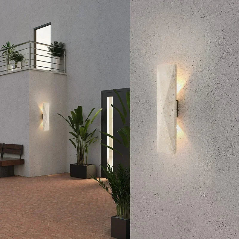 Axyaa Yellow Travertine Stone Japanese Style LED Wall Lamp