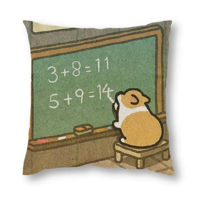 Axyaa Corgi Daily Life Linen Pillow Cover 45*45cm