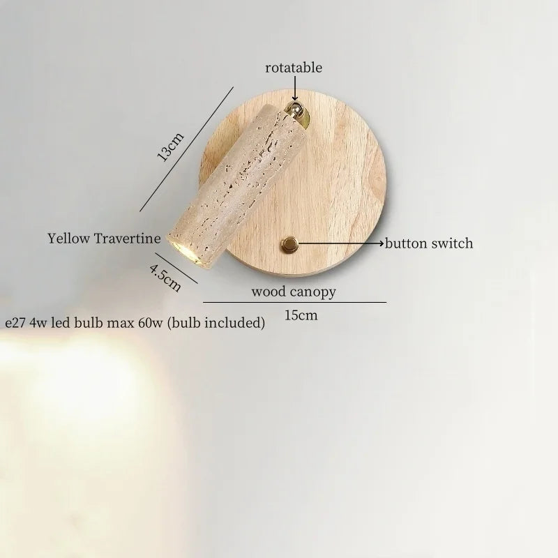 Axyaa Wabi Sabi LED Wall Sconce Yellow Travertine Bedside Lamp