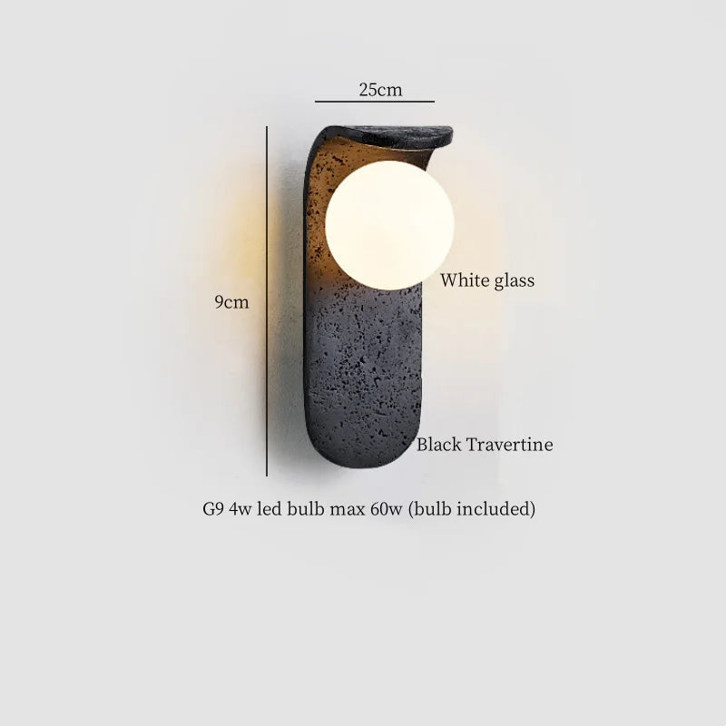 Axyaa Modern LED Wall Sconce Pull Chain Switch Reading Lamp Black Travertine