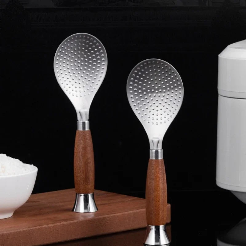 Axyaa Stainless Steel Rice Scoop with Wooden Handle - Non-Stick Kitchen Spatula