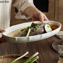 Axyaa Lotus Leaf Oval Plate: Ceramic Fish Steamed Dish for Sushi, Salad, Dessert