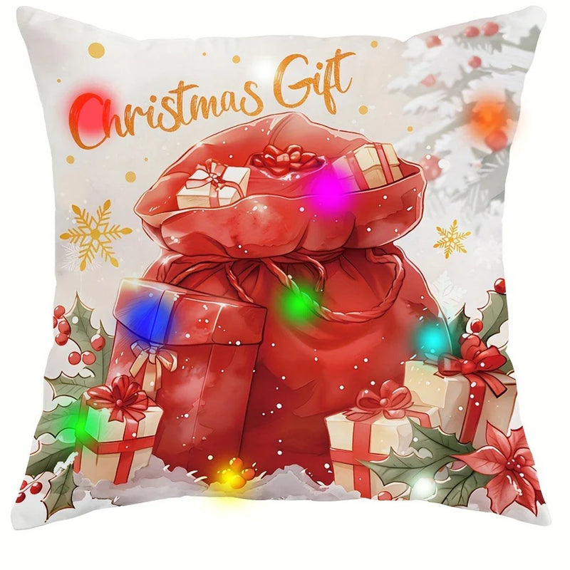 Axyaa LED Light Luminous Christmas Pillowcase, Santa Snowman Bell Design, 45x45cm