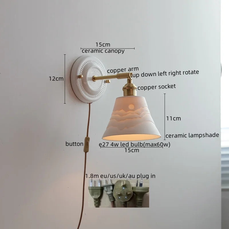 Axyaa Nordic Ceramic LED Wall Lights for Bedroom Living Room Decoration