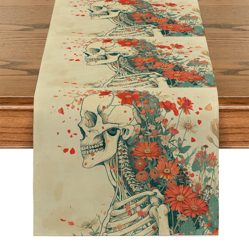 Axyaa Floral Skull Table Runner for Kitchen Dining Decor