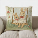 Axyaa Cute Bunnies Swing Floral Pillow Cover