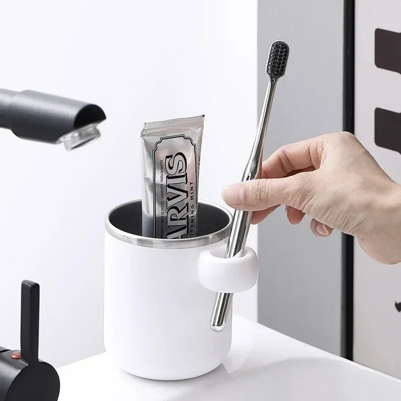 Axyaa Stainless Steel Toothbrush Cup for Home Bathroom, Kids Mouthwash Drinking Utensil