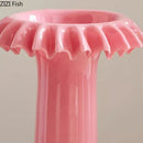 Axyaa Lotus Leaf Edge Pink Glass Vase - Decorative Art Flower Vessel